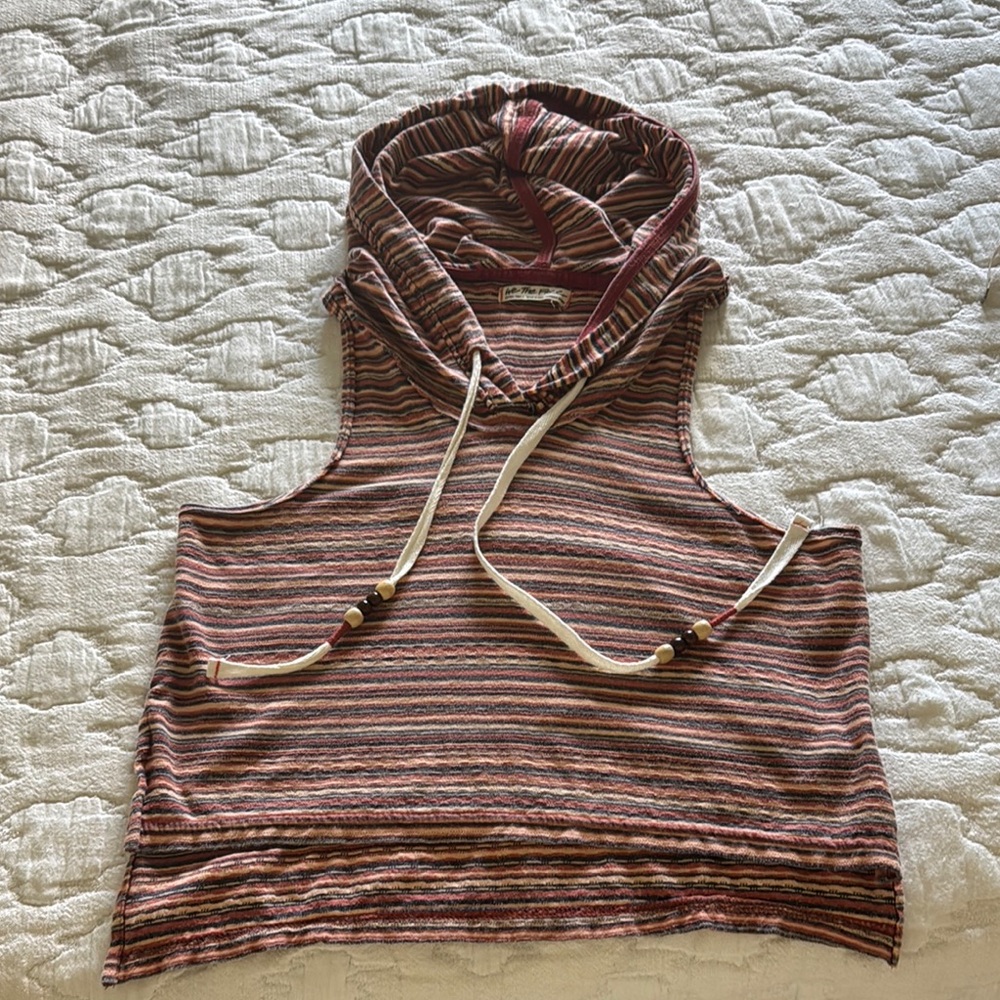 We The Free Brown and White Sleeveless Crop Hoodie
